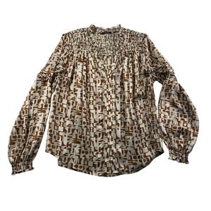 Scotch & Soda Maison Scotch Smocked Geometric Print Blouse Rust Orange Medium